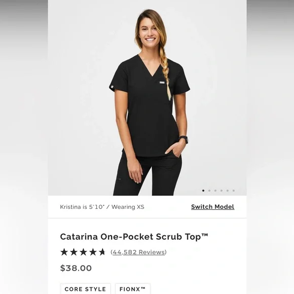 Medium Figs Catarina One-Pocket Scrub Top- Black - Picture 1 of 3